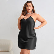 Plus Size Sexy Satin Nightgown with Cross Back Design