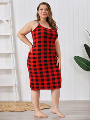 Plus Size Plaid Nightgown with Spaghetti Straps