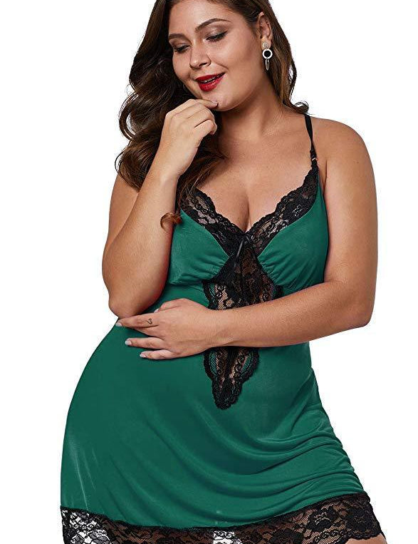 Women's Plus Size Satin Nightgown with Lace Trim