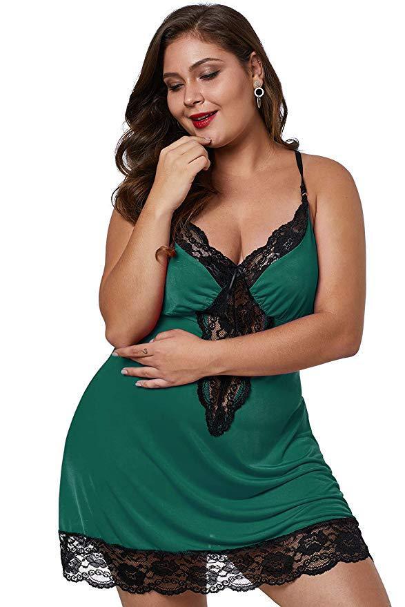 Women's Plus Size Satin Nightgown with Lace Trim