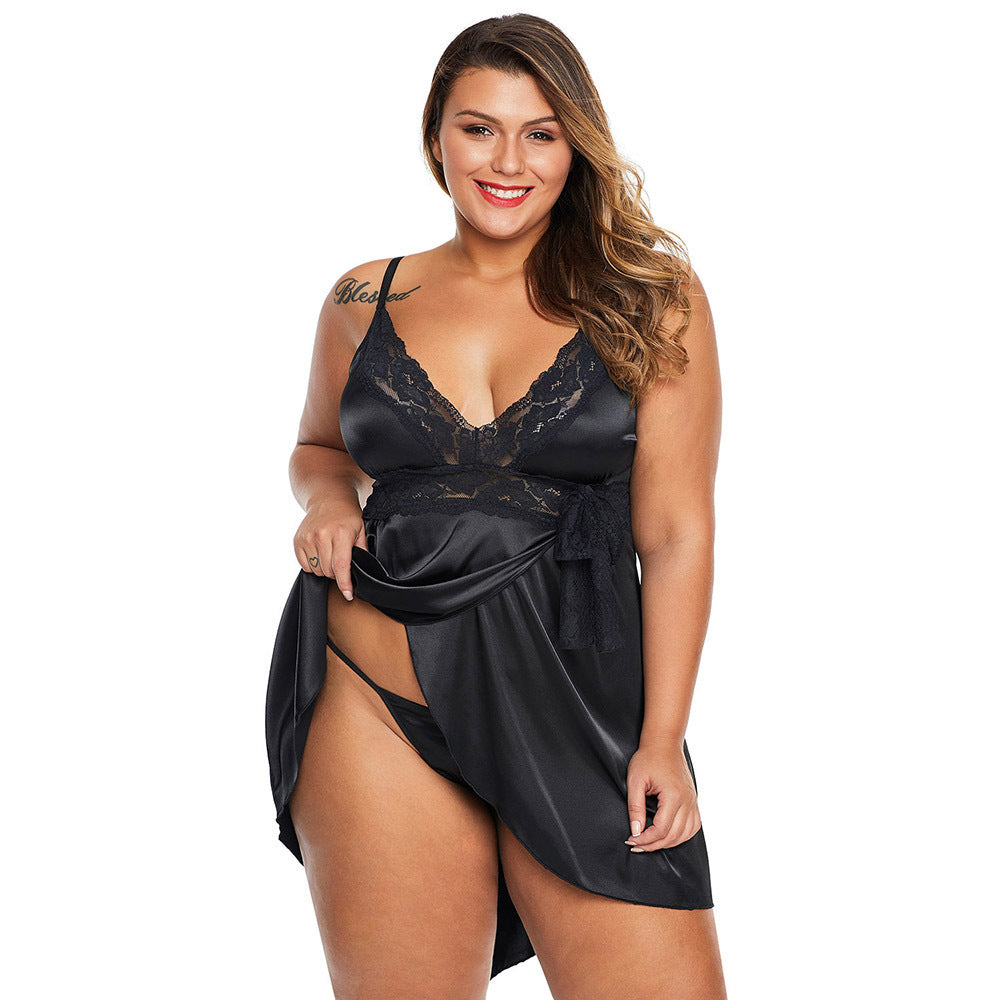 Plus Size Women's Lace Nightdress with Thong