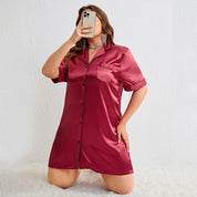 Plus Size Short Sleeve Nightgown with Buttons