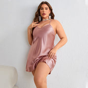 Plus Size Sexy Satin Nightgown with Cross Back Design