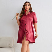 Plus Size Short Sleeve Nightgown with Buttons