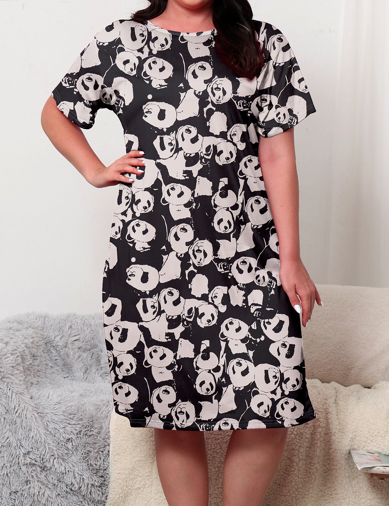 Plus Size Panda Print Cute Nightgown