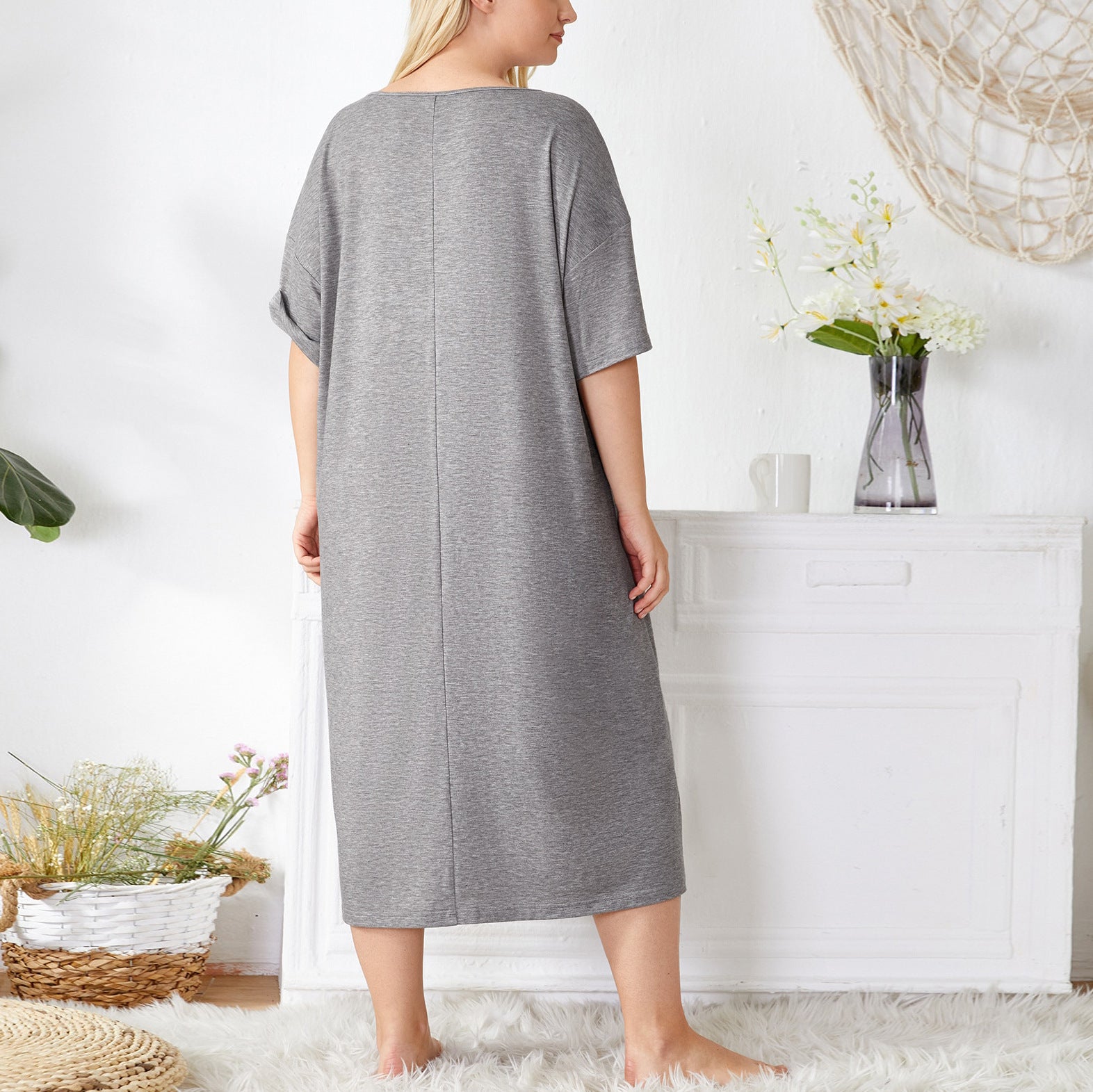 Plus Size Casual Nightgown with Pockets