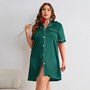 Plus Size Short Sleeve Nightgown with Buttons