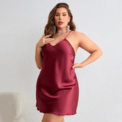 Plus Size Sexy Satin Nightgown with Cross Back Design