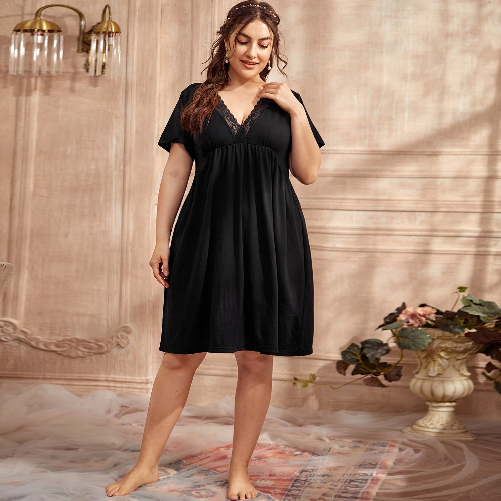 Plus Size Lace V-Neck Nightgown