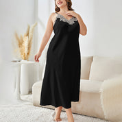 Plus Size Long Satin Nightgown with Lace Trim