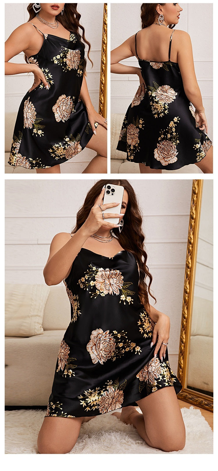 Women's Summer Plus Size Printed Ice Silk Nightdress