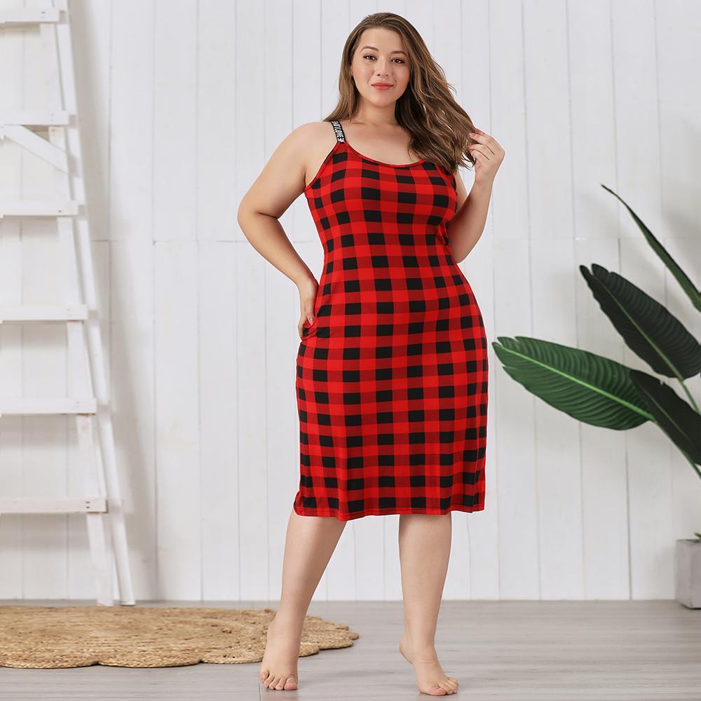 Plus Size Plaid Nightgown with Spaghetti Straps