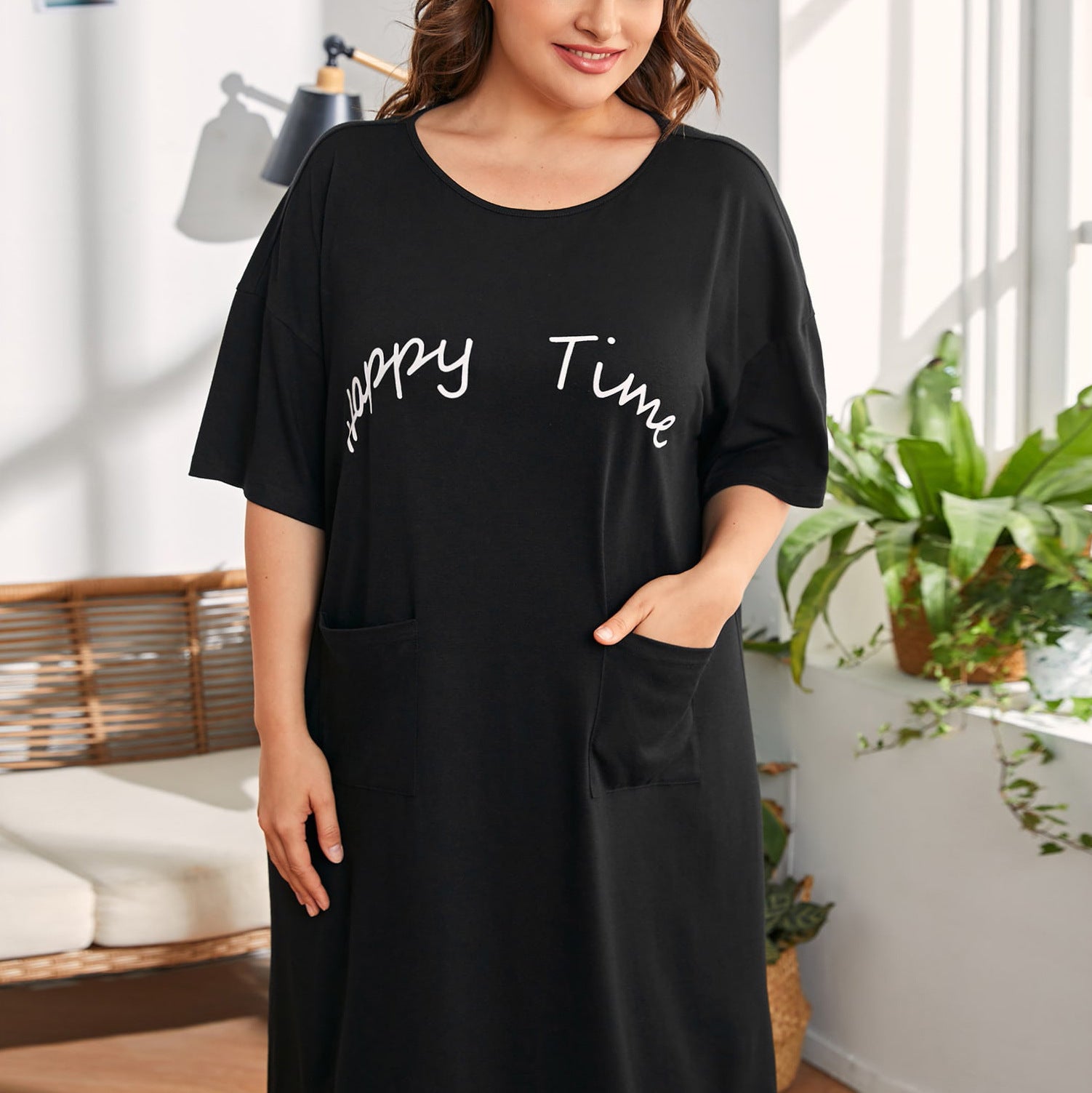 Plus Size Casual Nightgown with Pockets