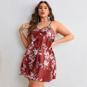 Plus Size Women's Satin Nightgown with Floral Print