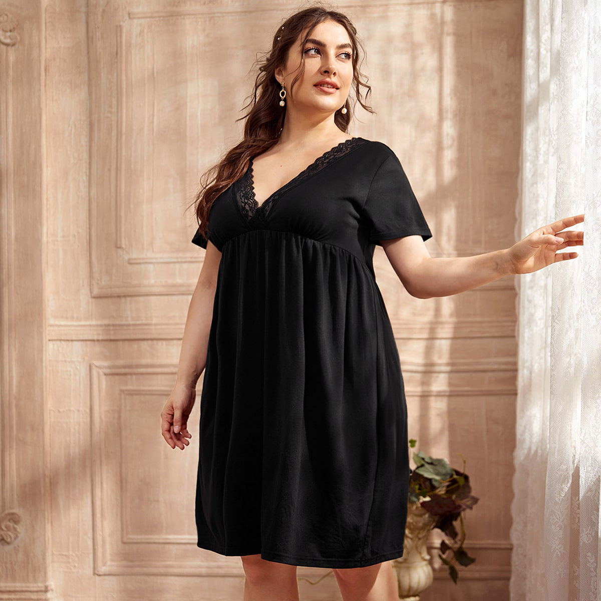 Plus Size Lace V-Neck Nightgown