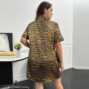 Plus Size Leopard Print Nightgown with Buttons