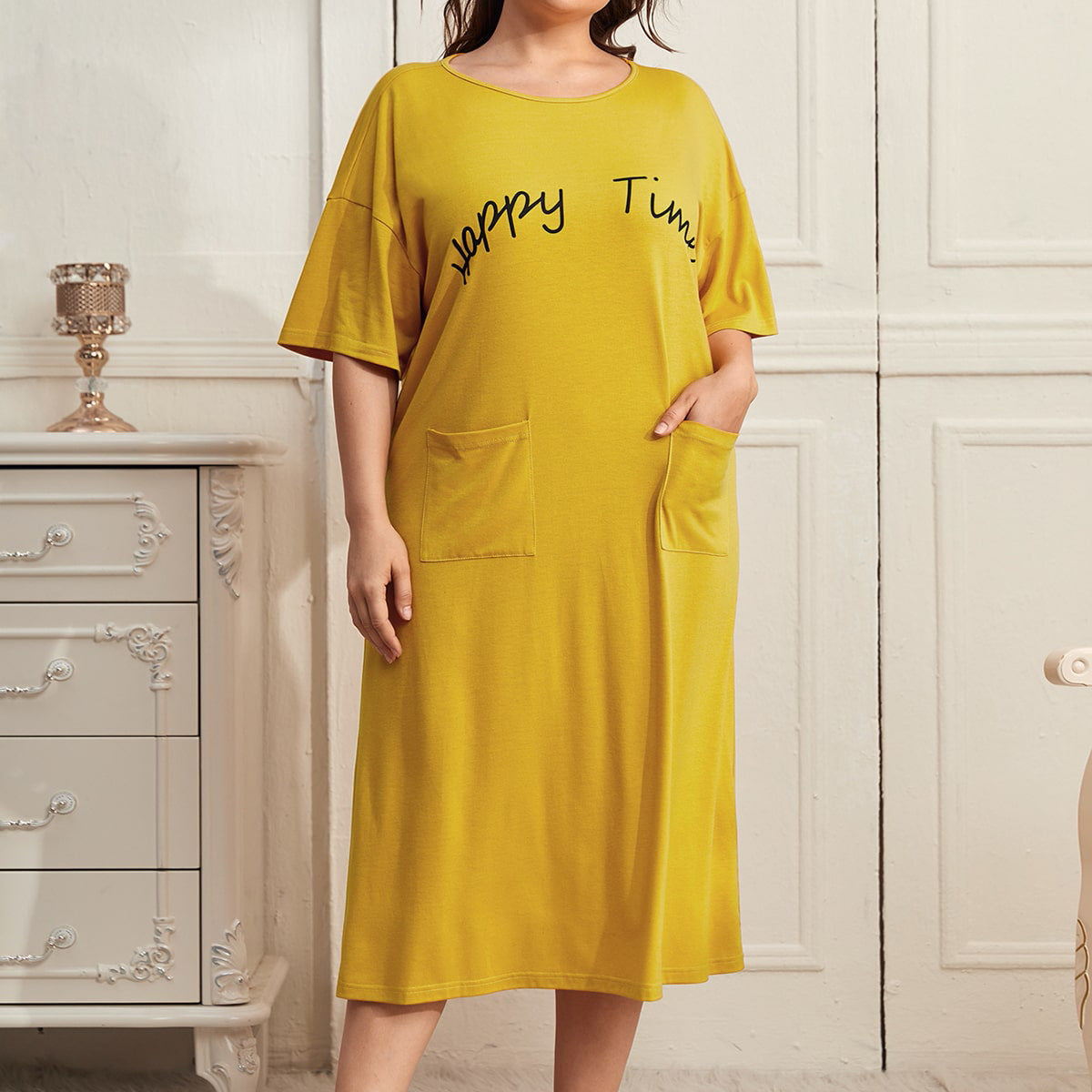 Plus Size Casual Nightgown with Pockets