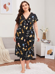 Plus Size Lace Nightdress with Print