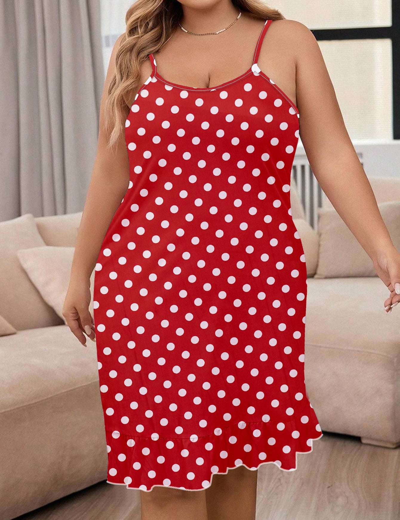 Plus Size Elegant Dotted Nightdress