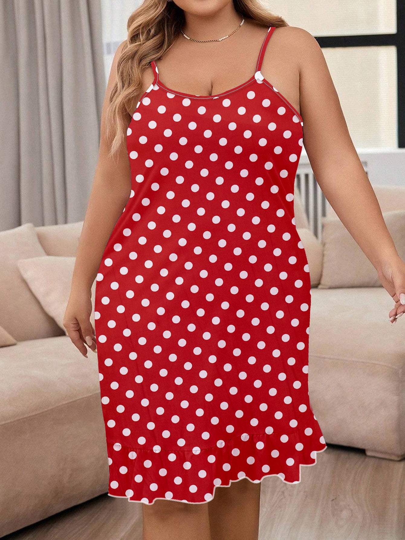 Plus Size Elegant Dotted Nightdress