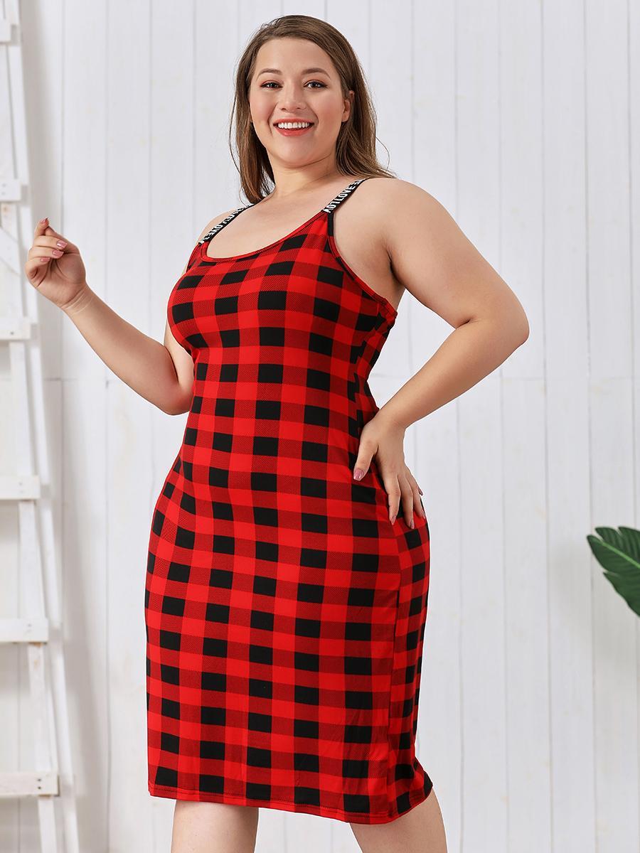 Plus Size Plaid Nightgown with Spaghetti Straps