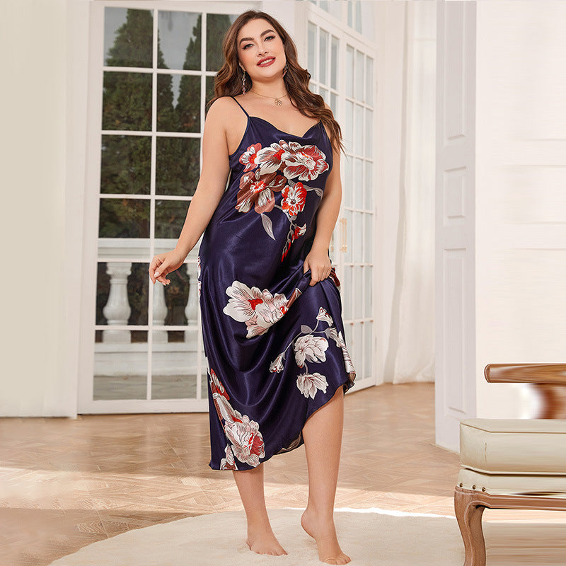 Plus Size Ice-Silk Long Nightgown