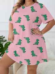 Plus Size Pink Nightgown with Dinosaur Print