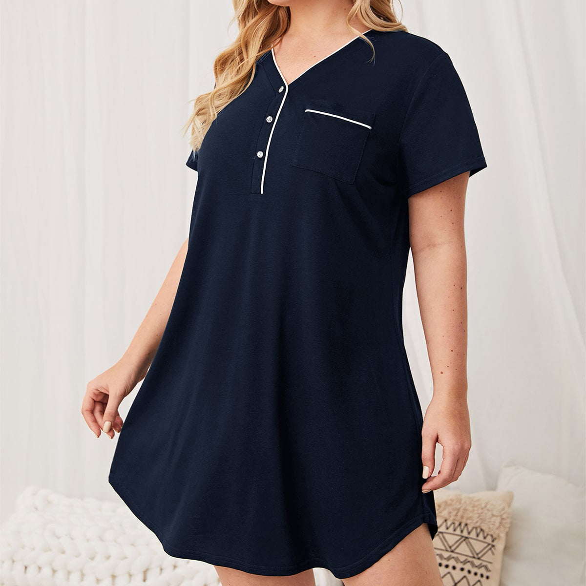 Plus Size Nightgown with Short Sleeves