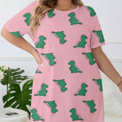 Plus Size Pink Nightgown with Dinosaur Print