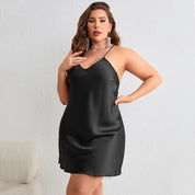 Plus Size Sexy Satin Nightgown with Cross Back Design