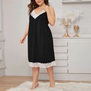 Plus Size V-Neck Lace Nightgown: Sexy Sleeveless Cami Nightdress