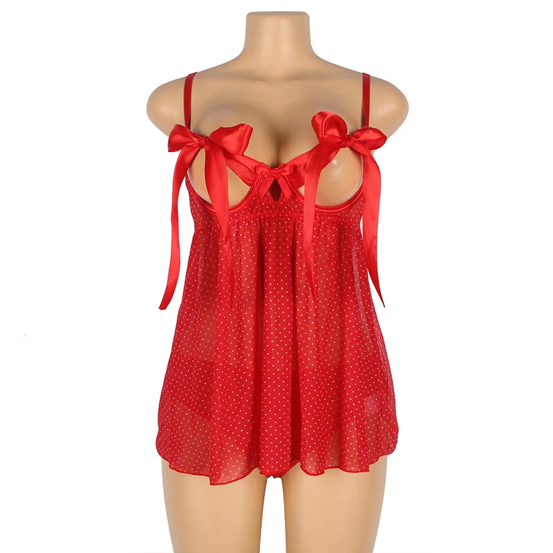 Plus Size Sexy See-Through Bow-Knot Babydoll Nightgown