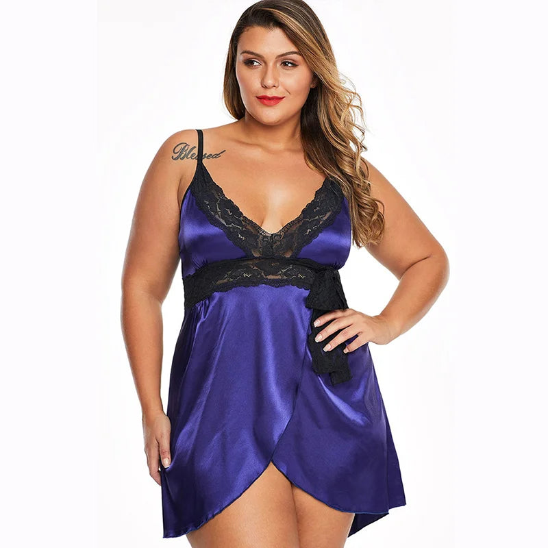 Plus Size Women's Lace Nightdress with Thong