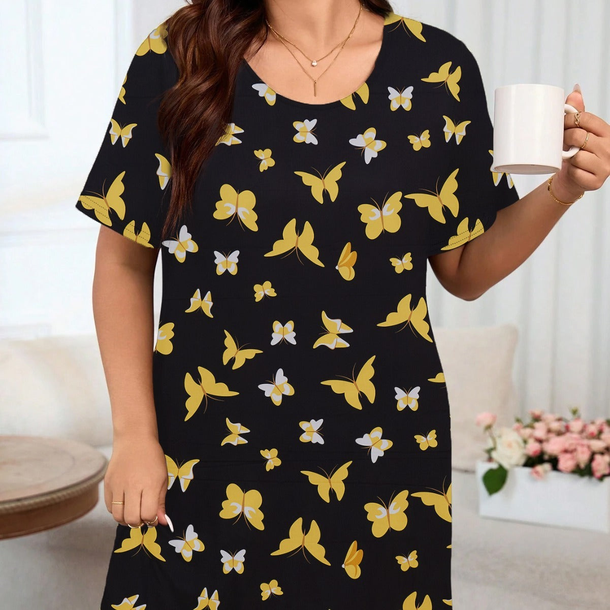 Plus Size Nightdress with Butterfly Print