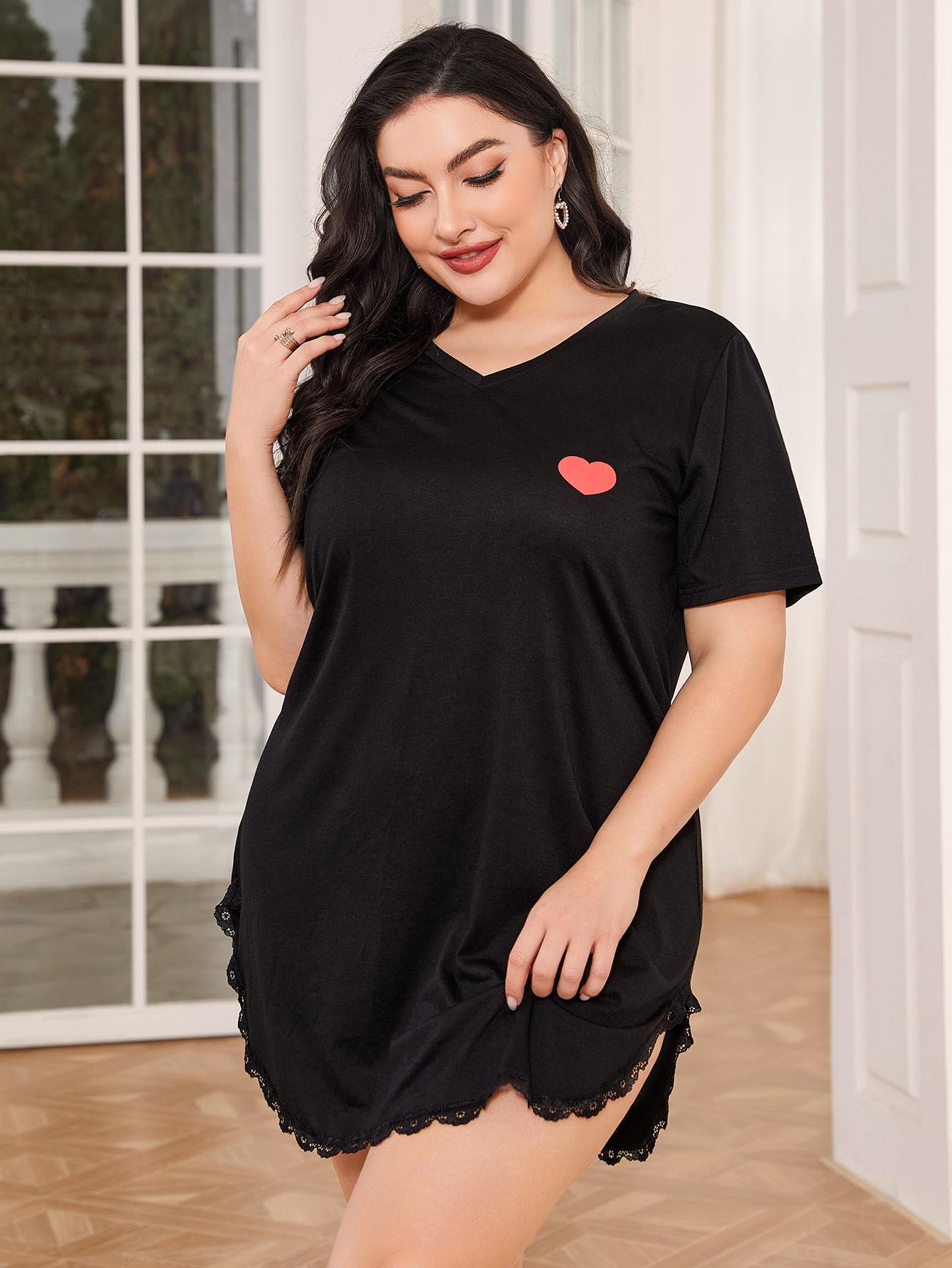 Plus Size Women's Nightgown with Lace Hem