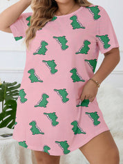 Plus Size Pink Nightgown with Dinosaur Print