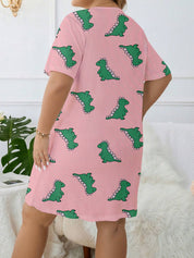 Plus Size Pink Nightgown with Dinosaur Print