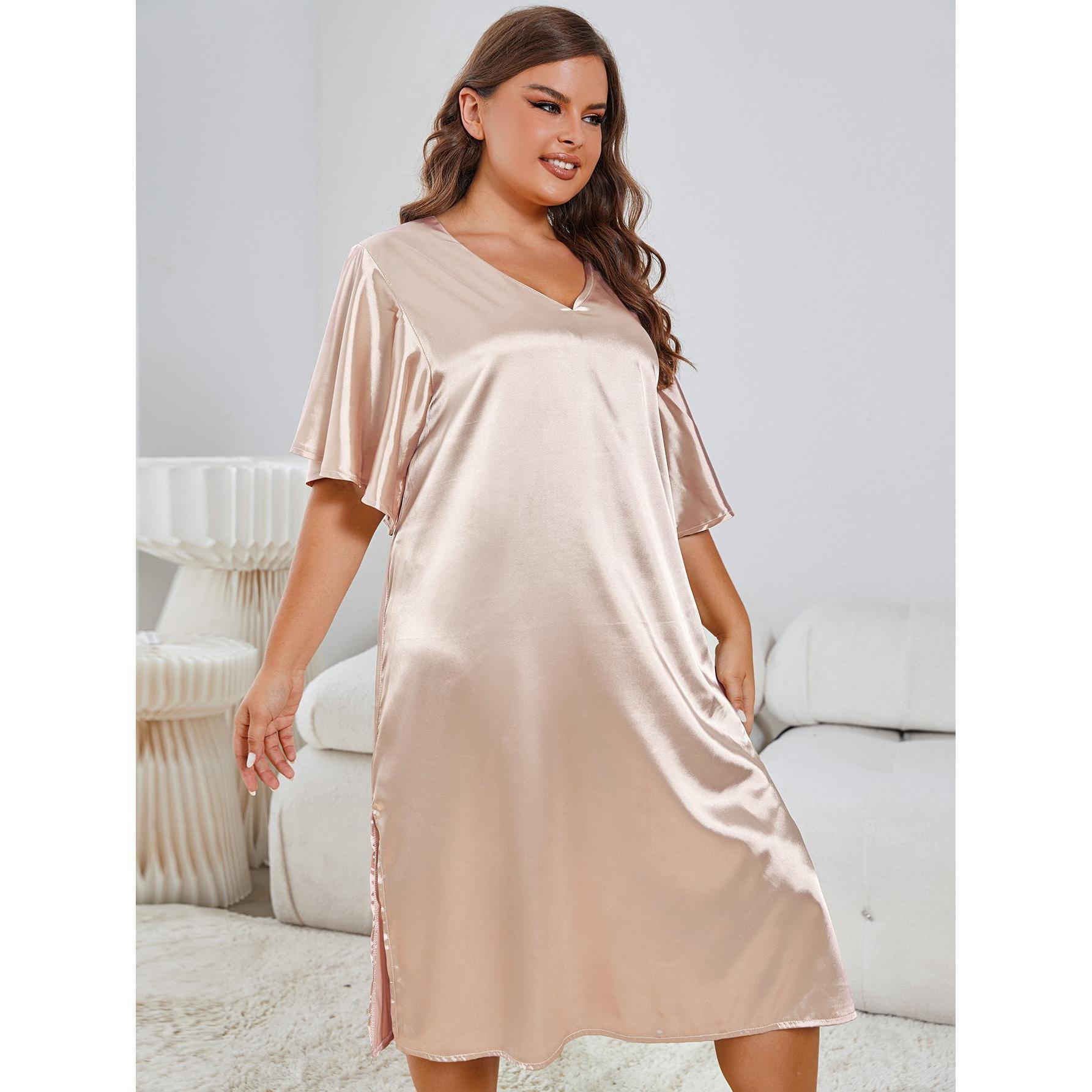 Plus Size Women's Satin Nightgown with V Neck