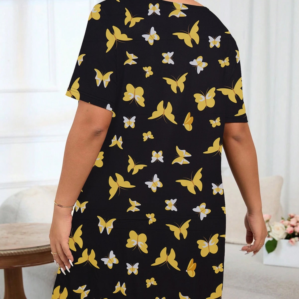 Plus Size Nightdress with Butterfly Print