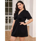 Plus Size Women's Nightgown with Deep V-Neck and Short Sleeves