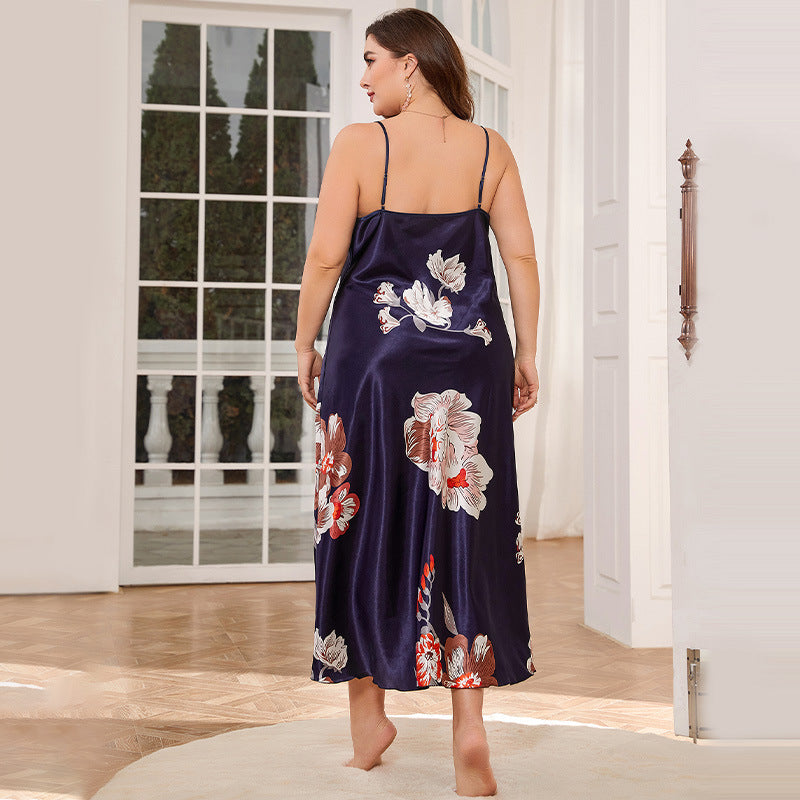 Plus Size Ice-Silk Long Nightgown