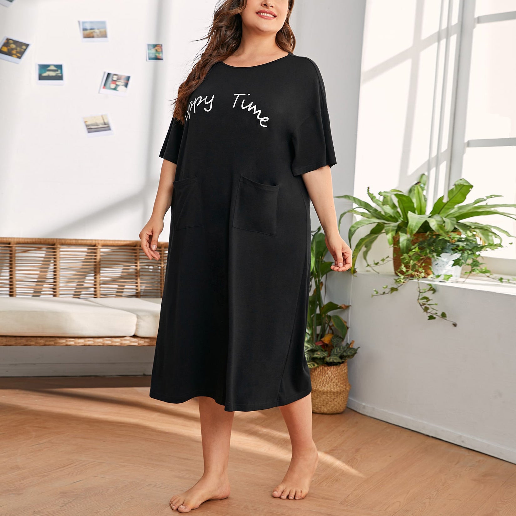 Plus Size Casual Nightgown with Pockets