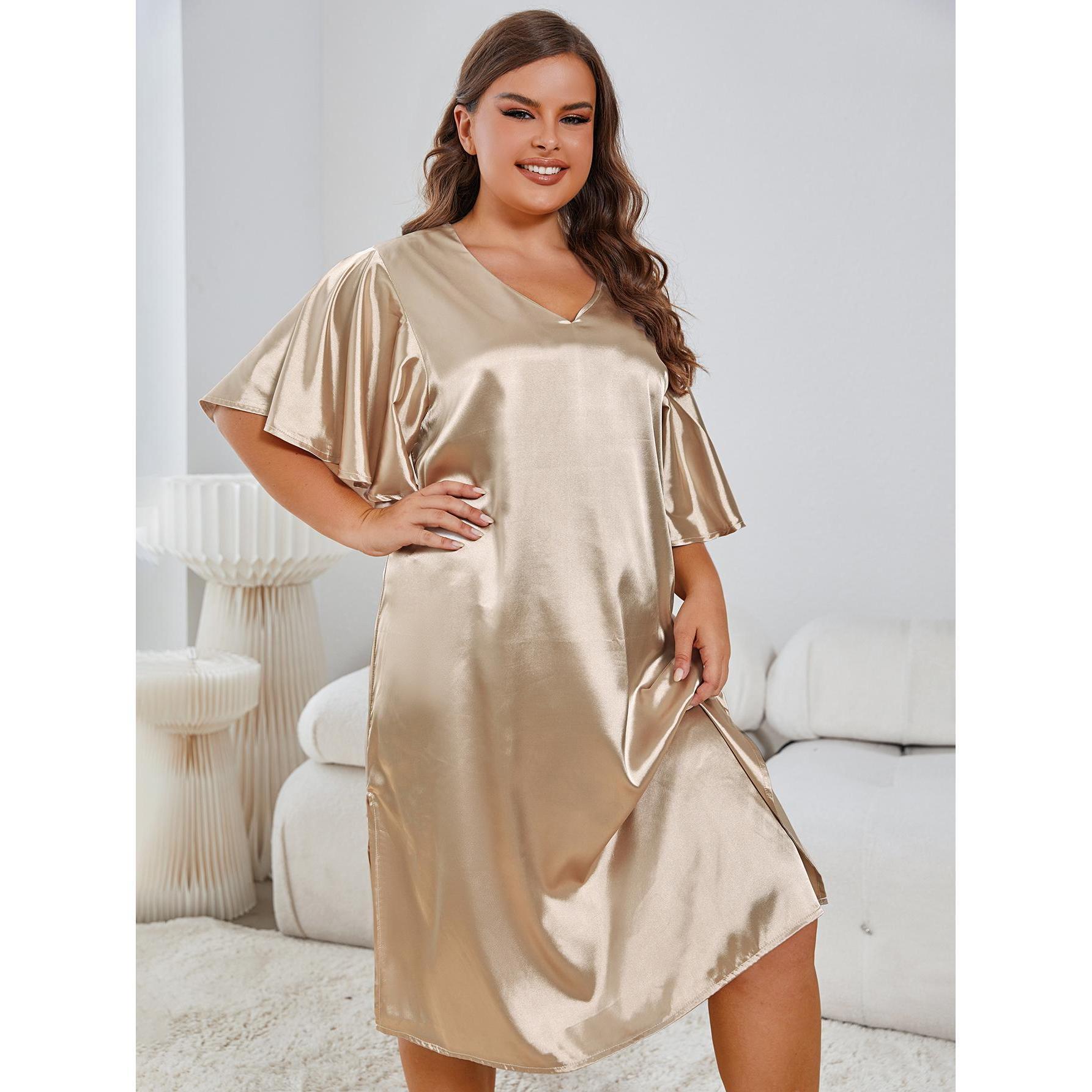 Plus Size Women's Satin Nightgown with V Neck