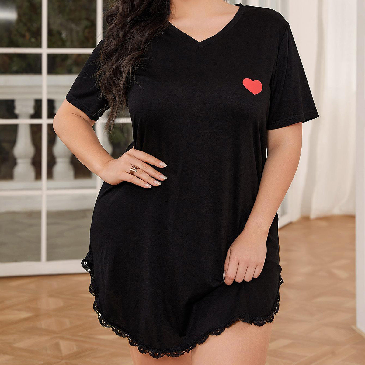 Plus Size Women's Nightgown with Lace Hem