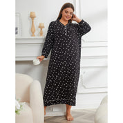 Plus Size Women's Nightgown with Notched Collar and Front Buttons