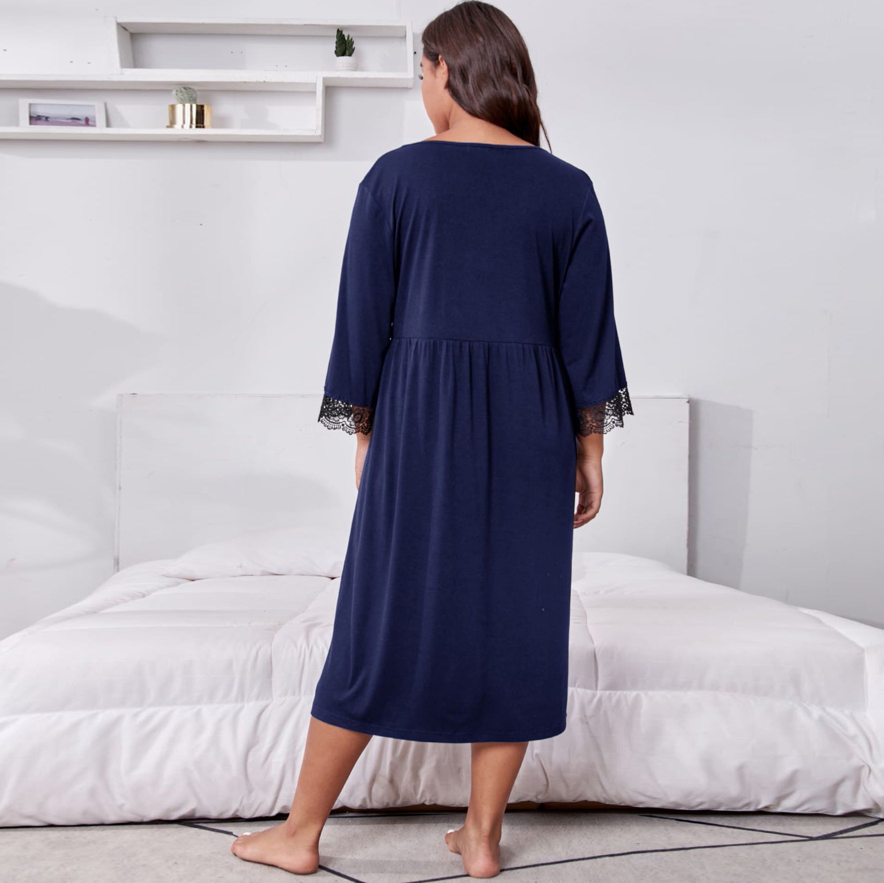 Home Wear Plus Size Three-quarter Sleeve Nightdress