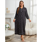 Plus Size Women's Nightgown with Notched Collar and Front Buttons