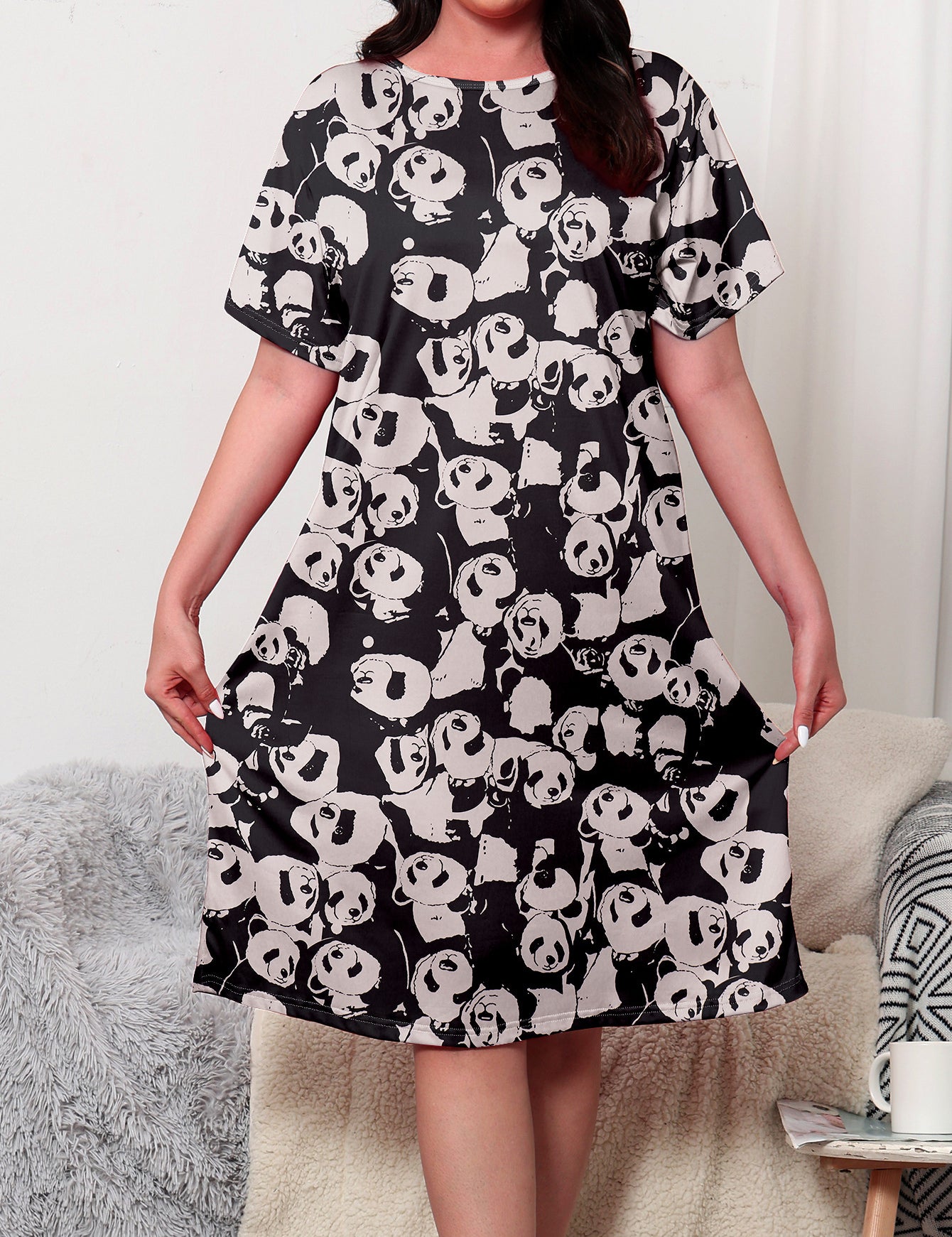 Plus Size Panda Print Cute Nightgown