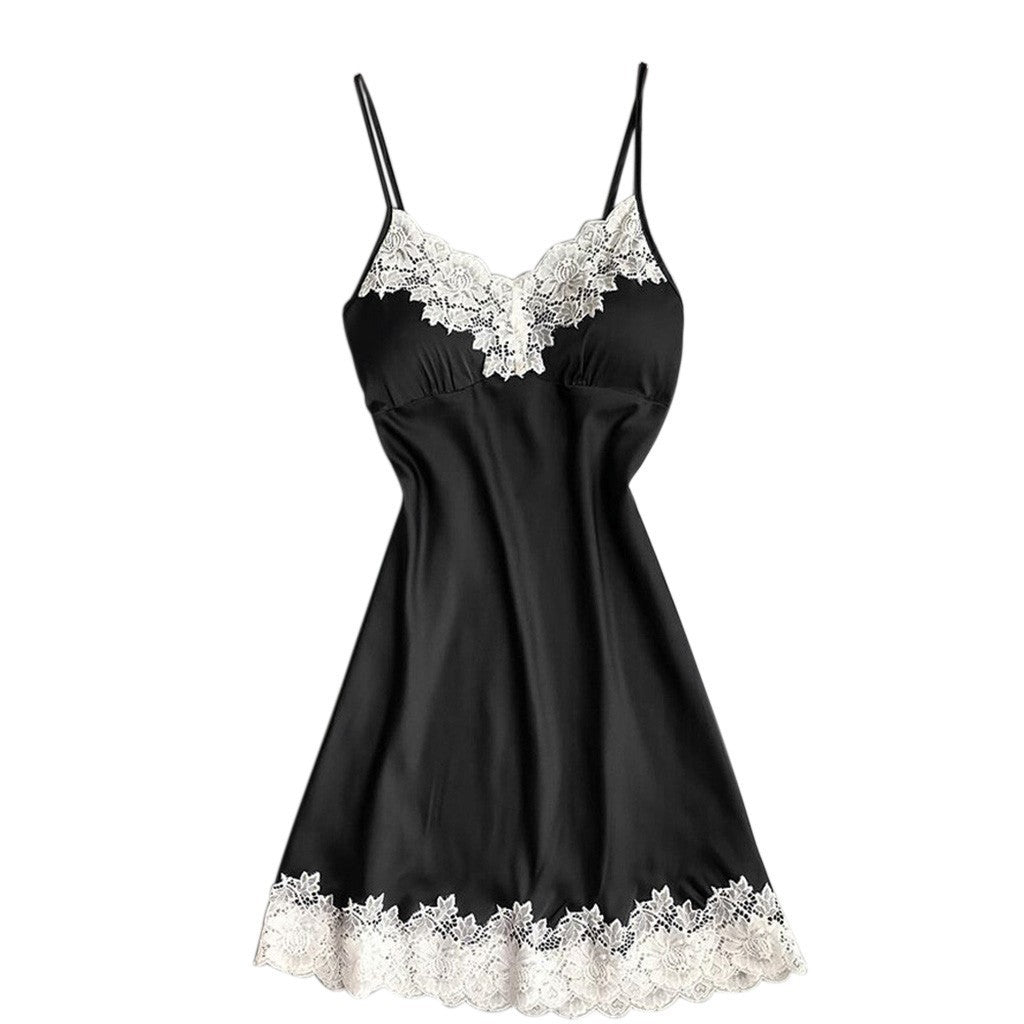 Plus Size V-Neck Lace Nightgown: Sexy Sleeveless Cami Nightdress