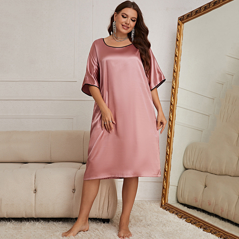 Plus Size Ice Silk Loose Nightgown